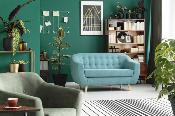 Green living room with plants