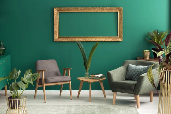 Green armchair in living room