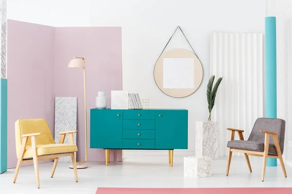Stylish Furniture Campaign Idea Modern Living Room Interior Pastel Colors — Stock Photo, Image
