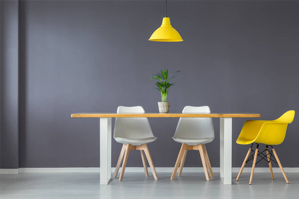 Yellow and grey dining room