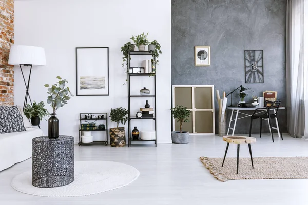 Grey home office with plants — Stock Photo, Image