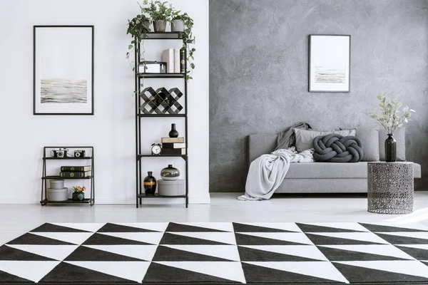 Černá a bílá obývací pokoj — Stock fotografie