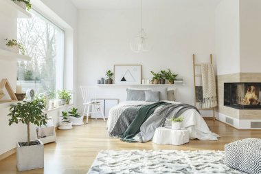 Cozy, light bedroom interior clipart