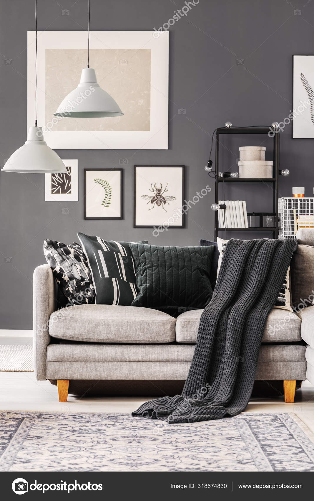 dark couch light pillows