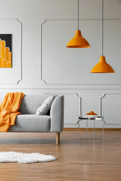 Stylish abstract paining on the wall of trendy living room interior — Φωτογραφία Αρχείου