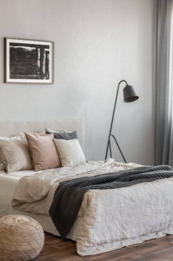 Şık daire, gerçek fotoğraf kral yatak ile zarif yatak odası iç