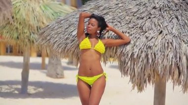 dinlenme Sahilde bikinili zenci kız