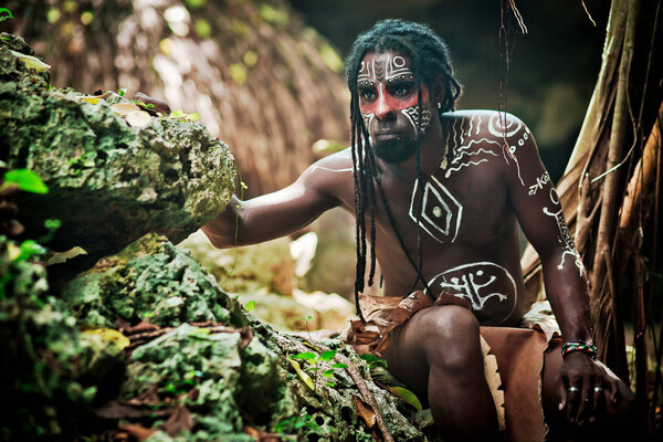 Black man with dreadlocks in the image of the Taino Indian in hi