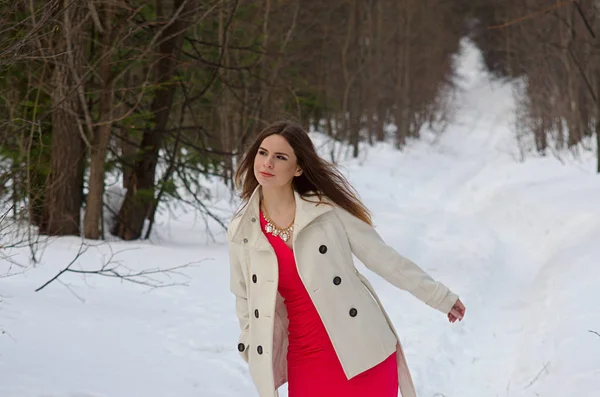 Bella ragazza in abito e cappotto — Foto Stock