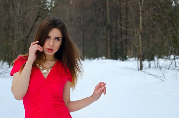 Beautiful girl in red dress — Stock Photo, Image