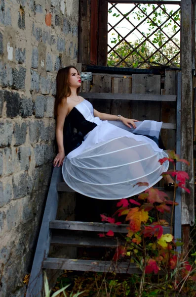 Menina bonita no vestido em casa — Fotografia de Stock