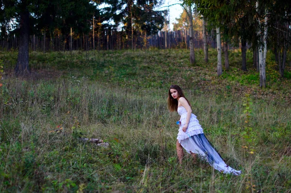 Beautiful girl in dress outdoors — Stock Photo, Image