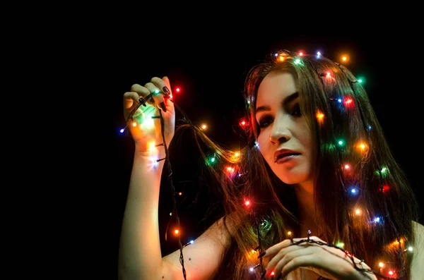 Beautiful Girl Lights — Stock Photo, Image