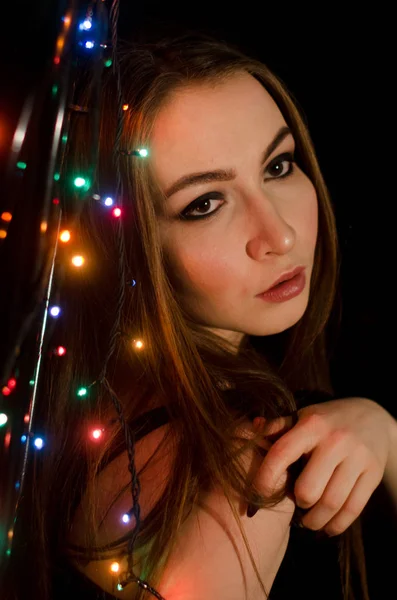 Hermosa Chica Con Luces —  Fotos de Stock