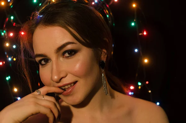 Hermosa Chica Con Luces — Foto de Stock