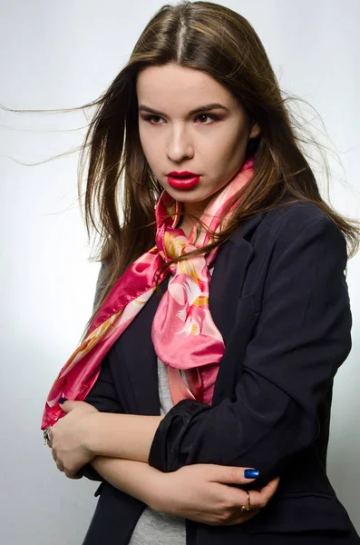 Beautiful Girl Jacket Scarf — Stock Photo, Image