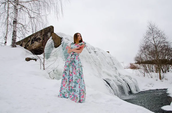 Beautiful Girl Winter Nature — Stock Photo, Image