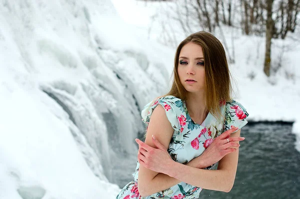 Beautiful Girl Winter Nature — Stock Photo, Image