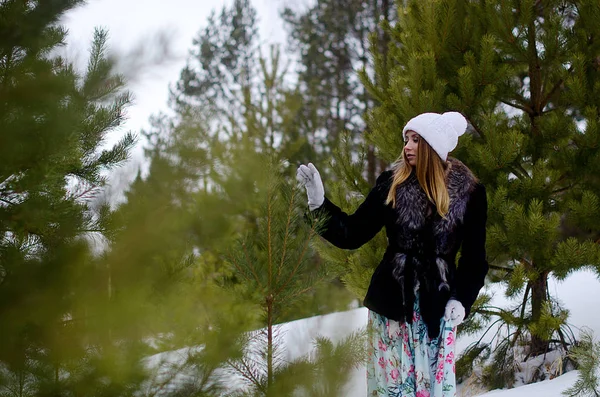 Beautiful Girl Winter Nature — Stock Photo, Image