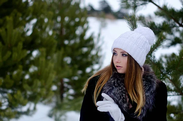 Beautiful Girl Winter Nature — Stock Photo, Image