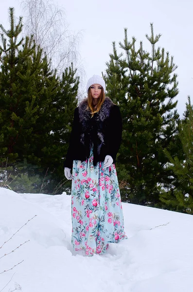 Beautiful Girl Winter Nature — Stock Photo, Image