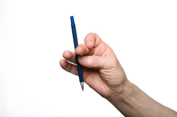 Hombre Juega Con Bolígrafo Sus Manos — Foto de Stock
