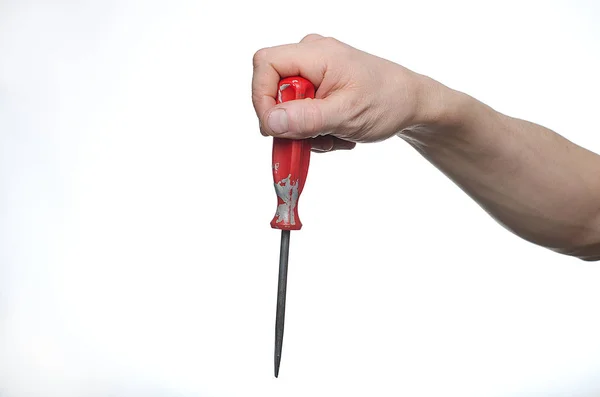 Man Plays Screwdriver His Hands — 스톡 사진