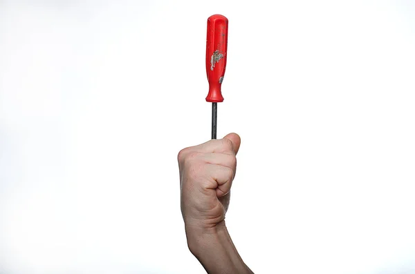 Man Plays Screwdriver His Hands — 스톡 사진
