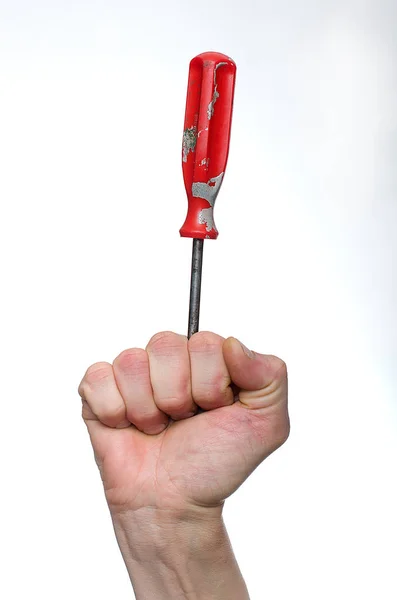 Man Plays Screwdriver His Hands — Stock Photo, Image