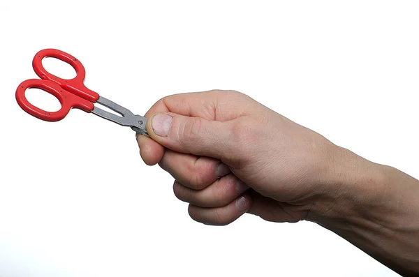 Man Plays Scissors His Hands — 스톡 사진