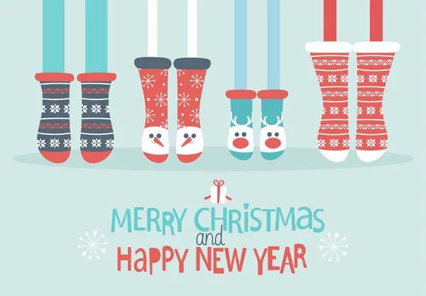 Οικογενειακά πόδια σε κάλτσες Χριστουγέννων. — Διανυσματικό Αρχείο