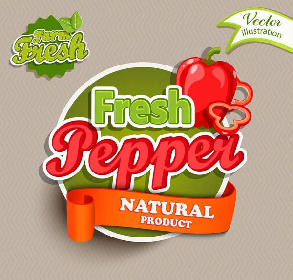 Βιολογικά τρόφιμα ετικέτα - λογότυπο φρέσκο πιπέρι. — Διανυσματικό Αρχείο