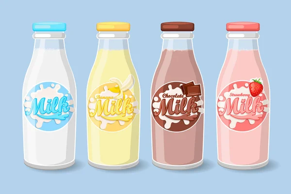 Garrafas com modelo de etiqueta de leite — Vetor de Stock