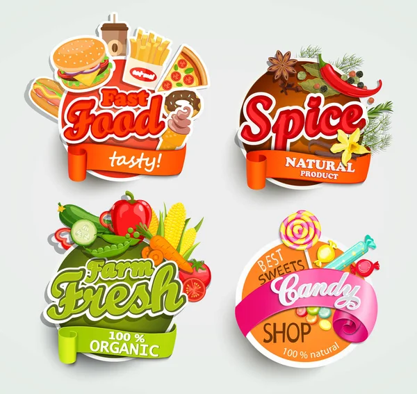 Food elements, design label or sticker. — Stock Vector