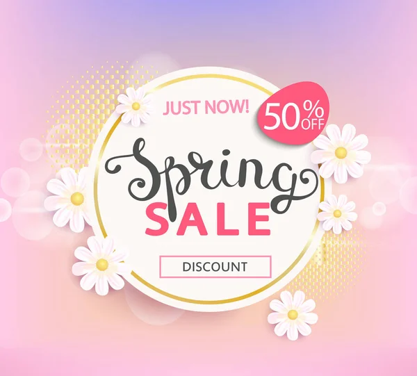 Etiqueta de venta primavera con flores — Vector de stock