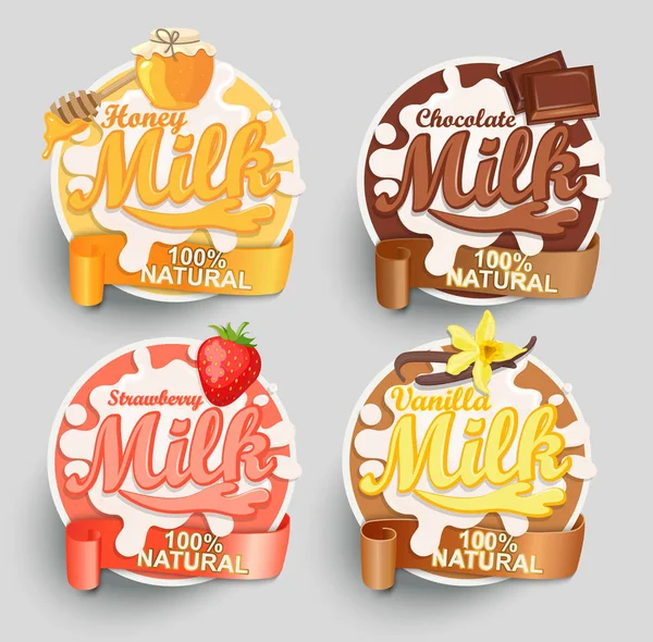 The set of different milk labels. — Stock Vector