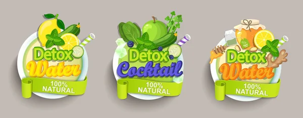 Detox koktél beállítása Címkék. — Stock Vector