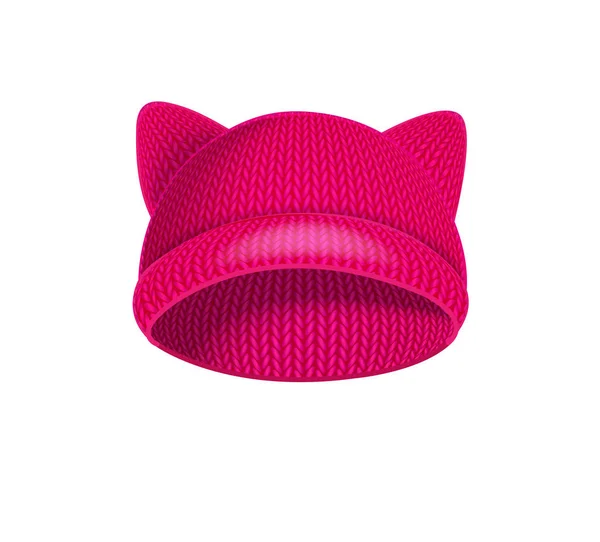 Růžová pletená čepice s ušima, kočka. — Stockový vektor