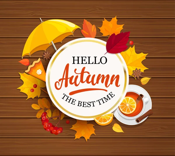 Hello Autumn lettering in gold frame. — Stock Vector