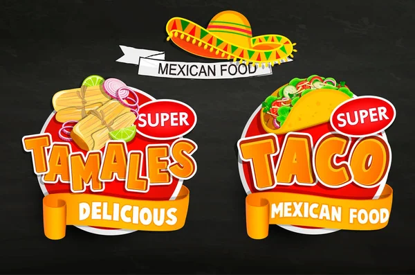 Atur logo makanan tradisional Meksiko - Stok Vektor