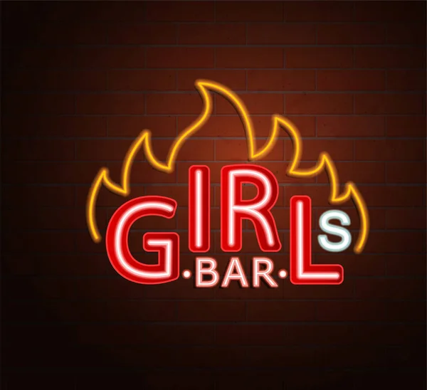 Neon segno di ragazze calde bar . — Vettoriale Stock