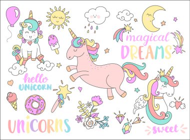 Tek boynuzlu atlar ve Sticker.