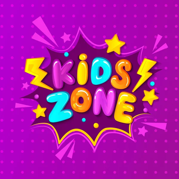 Kids Zone Banner Emblem Oder Logo Cartoon Stil Lila — Stockvektor