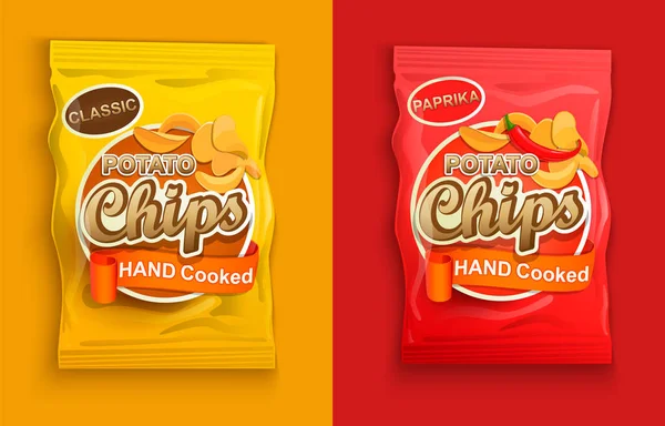 Set Dos Envases Con Chips Clásicos Con Pimentón — Vector de stock