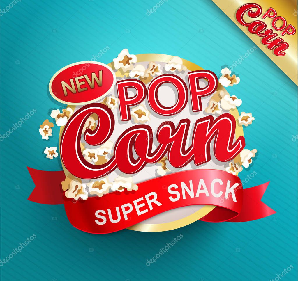 Popcorn label, symbol or sign. Vectot illustration of super snack for your design.