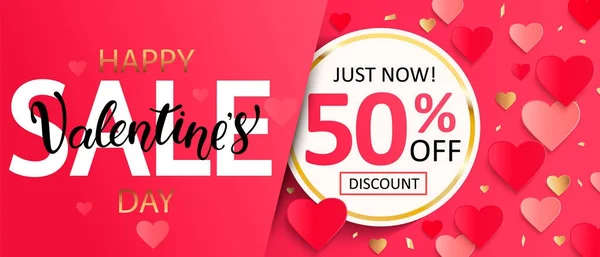 Vendita San Valentino Gift Card Con Lettering Sconto Metà Prezzo — Vettoriale Stock