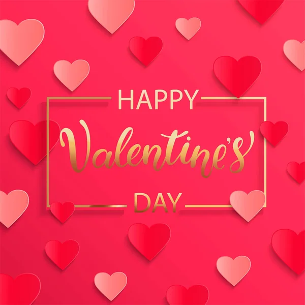 Karta Dla Happy Valentines Day Napisem Złotej Ramie Kwadratowych Plakat — Wektor stockowy
