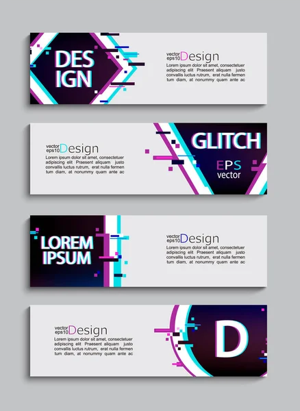 Set Abstract Minimal Trendy Banners Flyers Geometric Glitch Style Template — Stock Vector