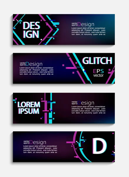 Set Abstract Minimal Trendy Banners Flyers Geometric Glitch Style Template — Stock Vector