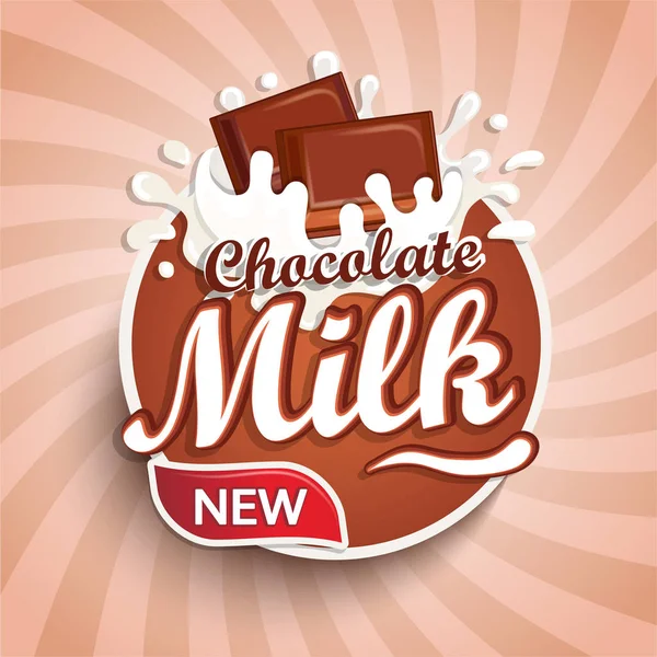 Logotyp Etikett För Färsk Choklad Mjölk Stänk Med Droppar Från — Stock vektor